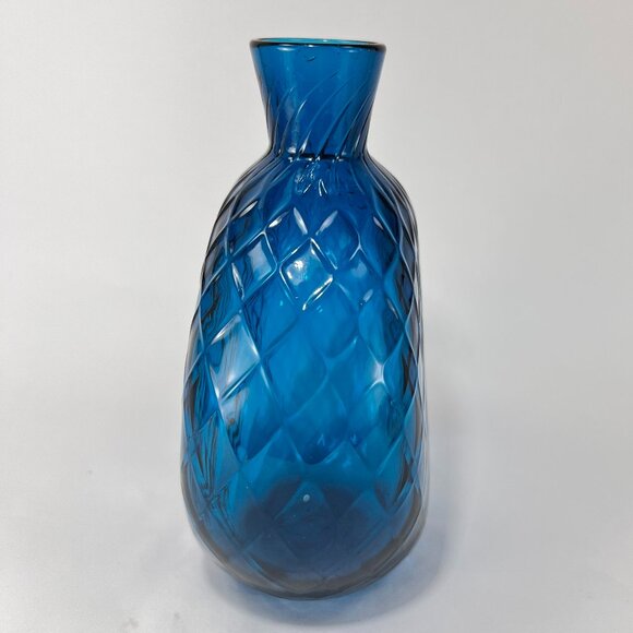 Pairpoint Glassworks Diamond Quilted Optic Blue Blown Glass Vase Mt Washington - Picture 3 of 16
